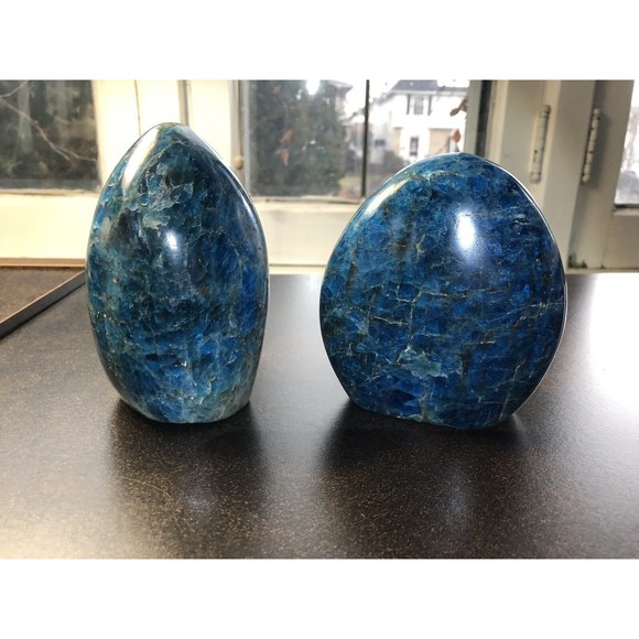 Blue APATITE Polished Crystal Freeform Set Standup - Madagascar Bluestones - Picture 3 of 16